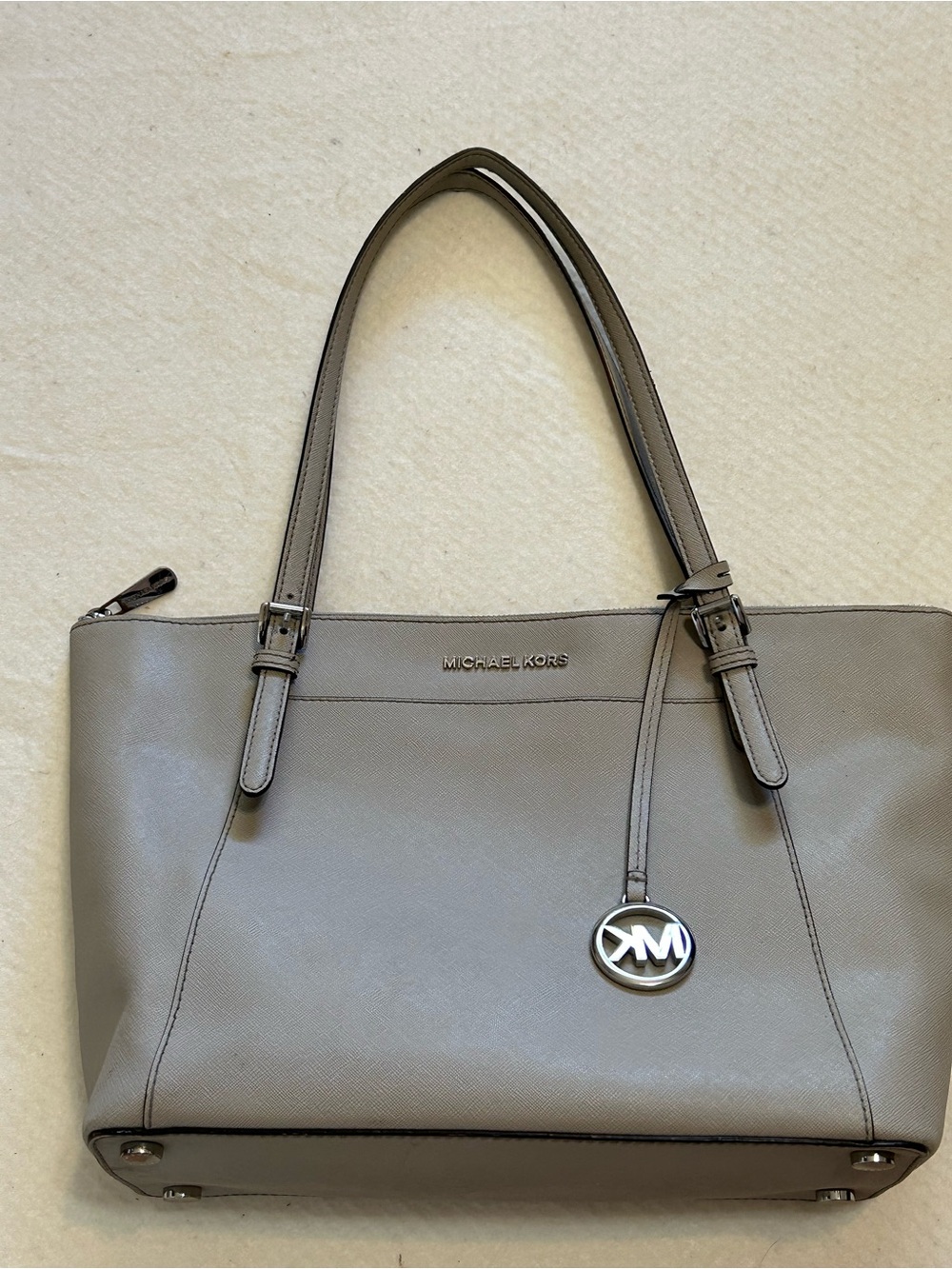 Michael Kors Taupe Saffiano Leather Tote with Silver Charm
